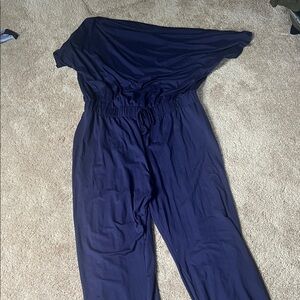 SHEIN Navy Blue One-Shoulder Jumpsuit